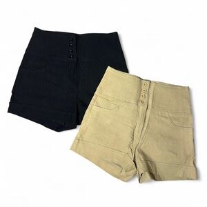 High-Rise Button-Front Women’s Shorts in Black and Khaki (set)